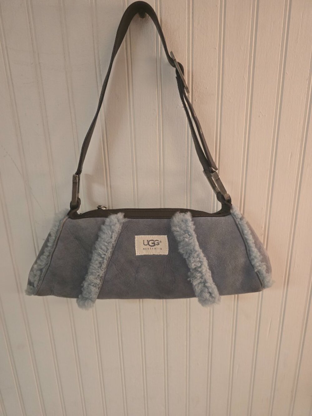 UGG Australia Blue Suede Shearling Baguette Shoulder Bag